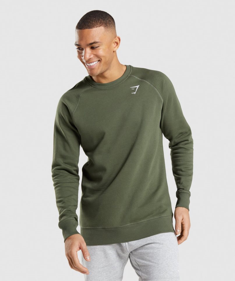 Men\'s Gymshark Crest Sweatshirts Olive | CA 1N3A08